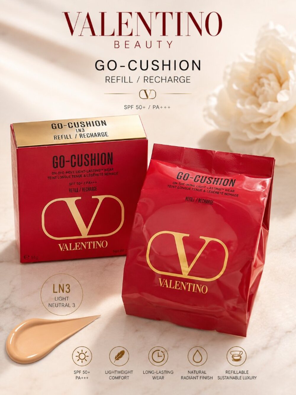 Valentino Go-Cushion Foundation Refill LN3 Light Neutral 3 SPF 50+ PA+++ New